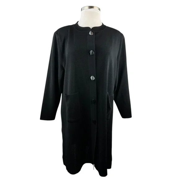 Exclusively Misook Long Ribbed Cardigan Black Duster Pockets Button Plus Size 3X - Picture 15 of 16
